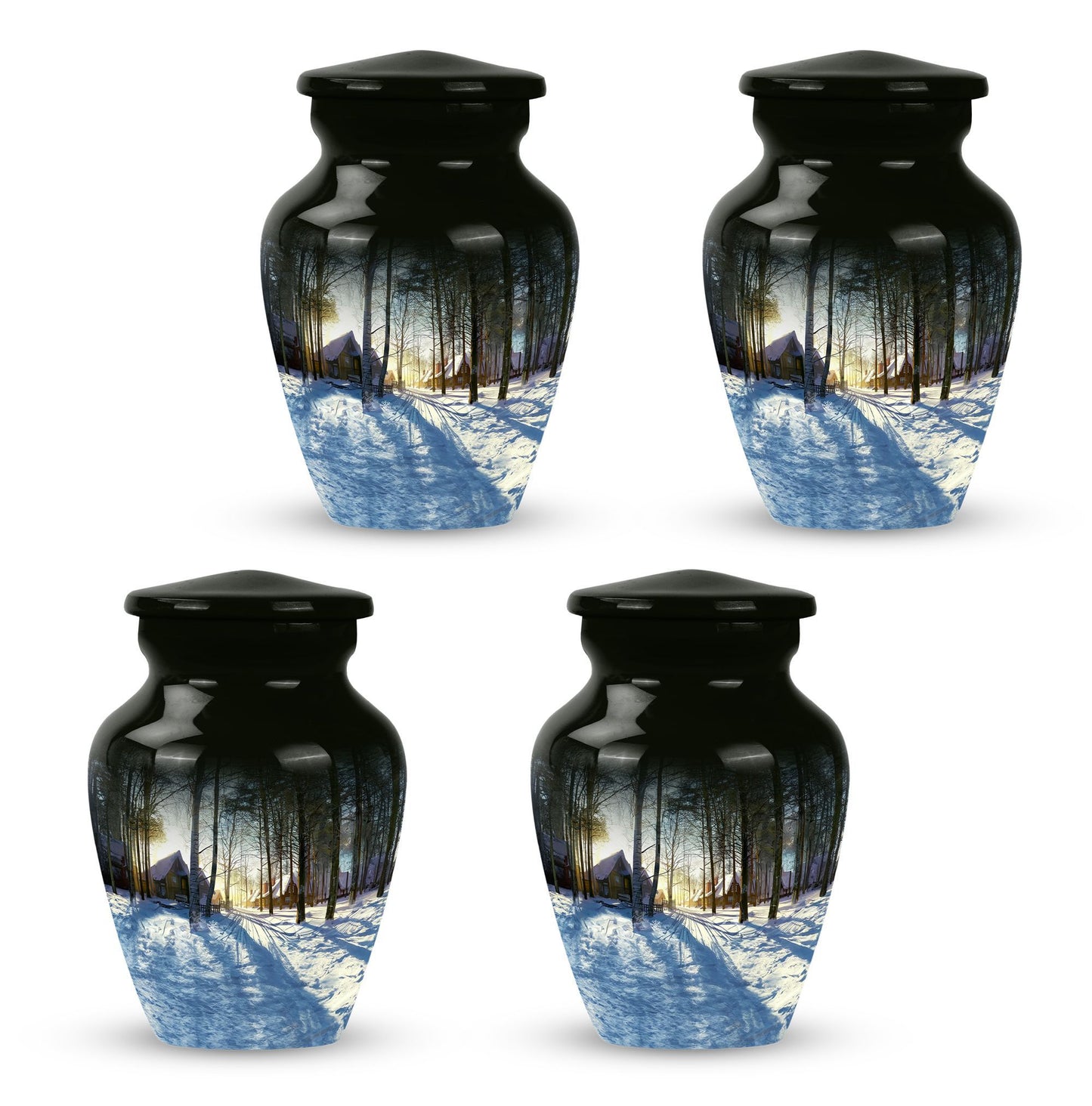 Snowflakes themed classic funeral urn for ashes
