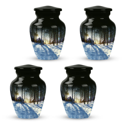 Snowflakes themed classic funeral urn for ashes