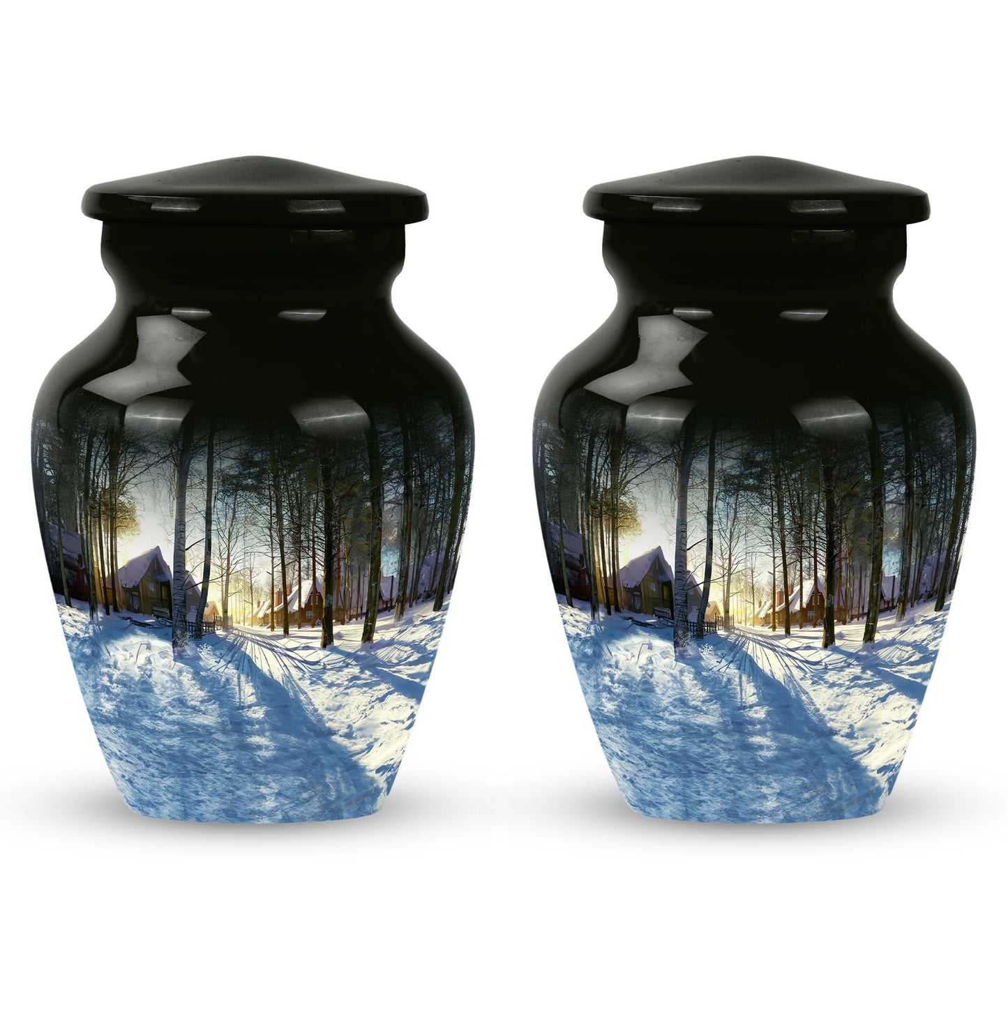 Snowflakes themed classic funeral urn for ashes