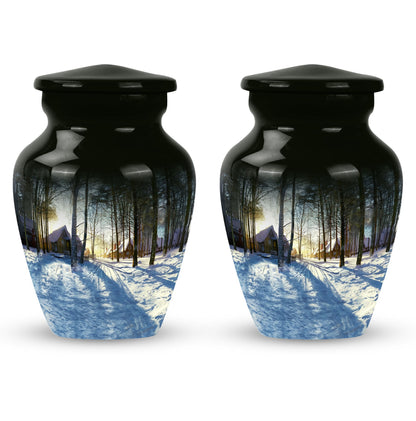 Snowflakes themed classic funeral urn for ashes