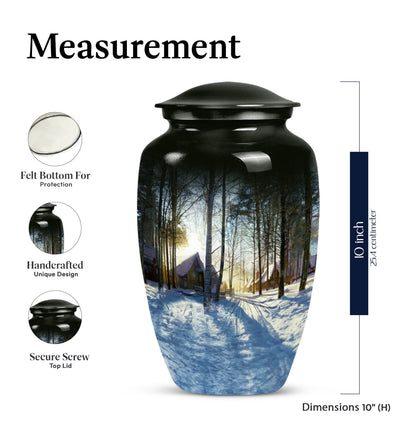 Snowflakes themed classic funeral urn for ashes