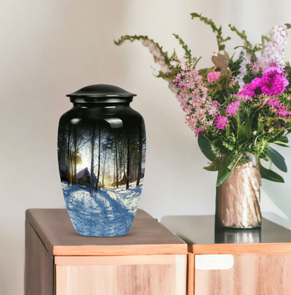 Snowflakes themed classic funeral urn for ashes