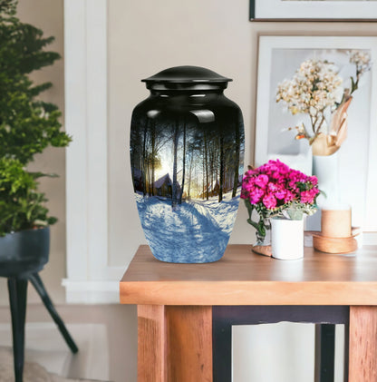 Snowflakes themed classic funeral urn for ashes