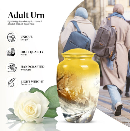 Personalized Winter Cremation Urn for Men & Women - 10-inch, 200 cu in - Yatskia