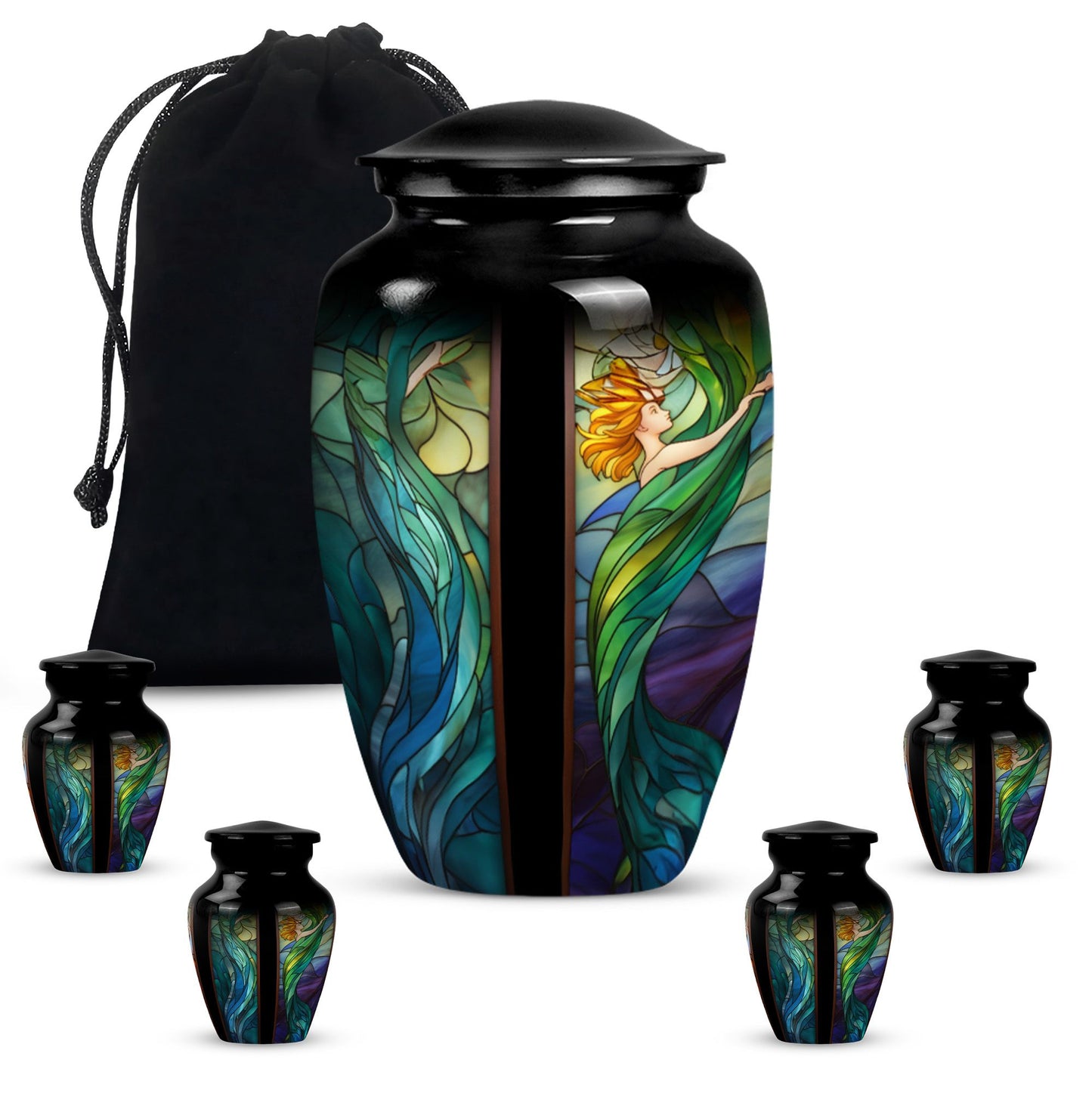 Glass Stained Glass Memorial Urn for Human Ashes - 10-inch, 200 cu in - Yatskia