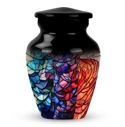 Stained Glass Urn for Human Ashes, Blue Purple Red Mosaic, Cremation Urn