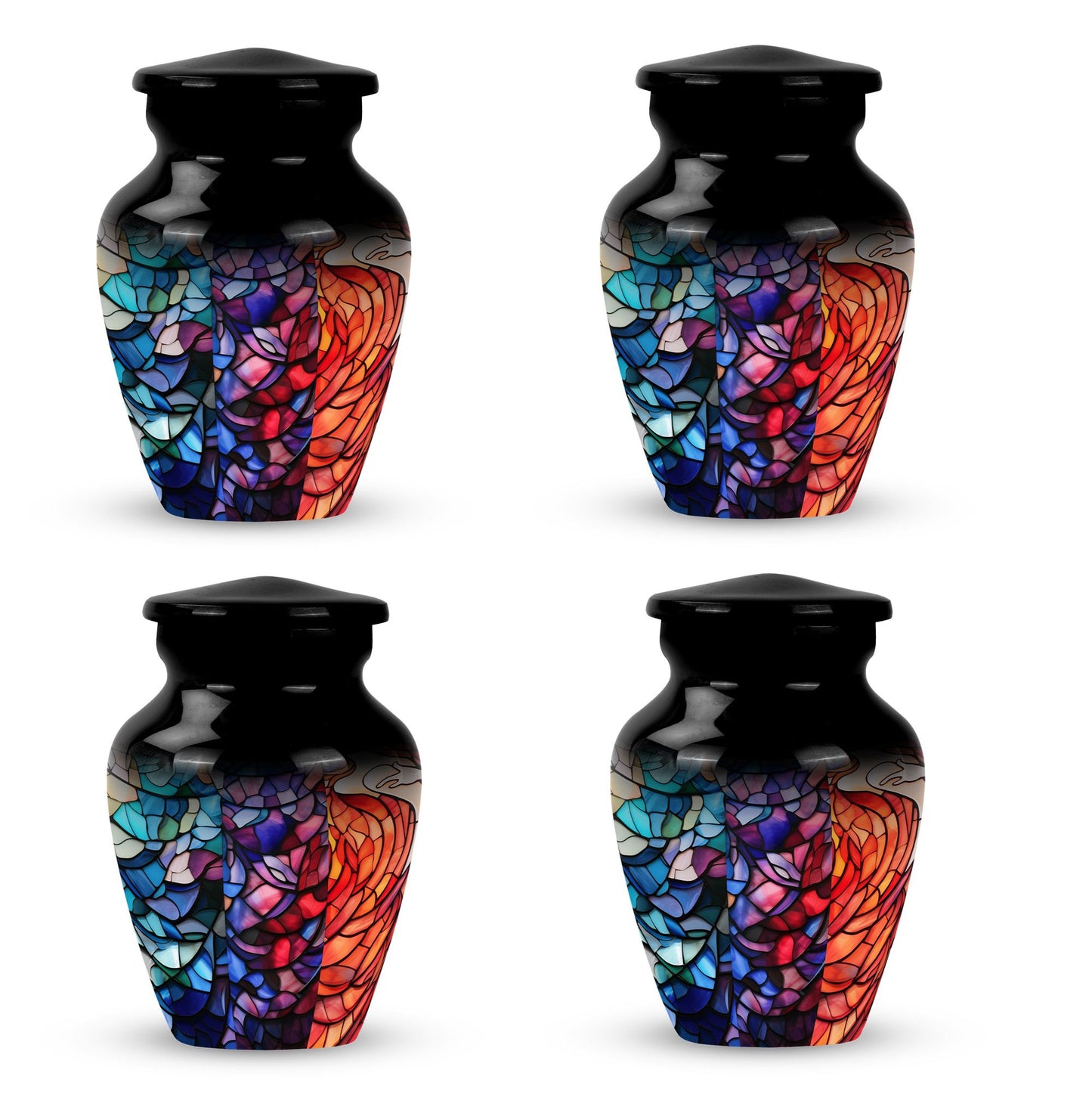 Stained Glass Urn for Human Ashes, Blue Purple Red Mosaic, Cremation Urn