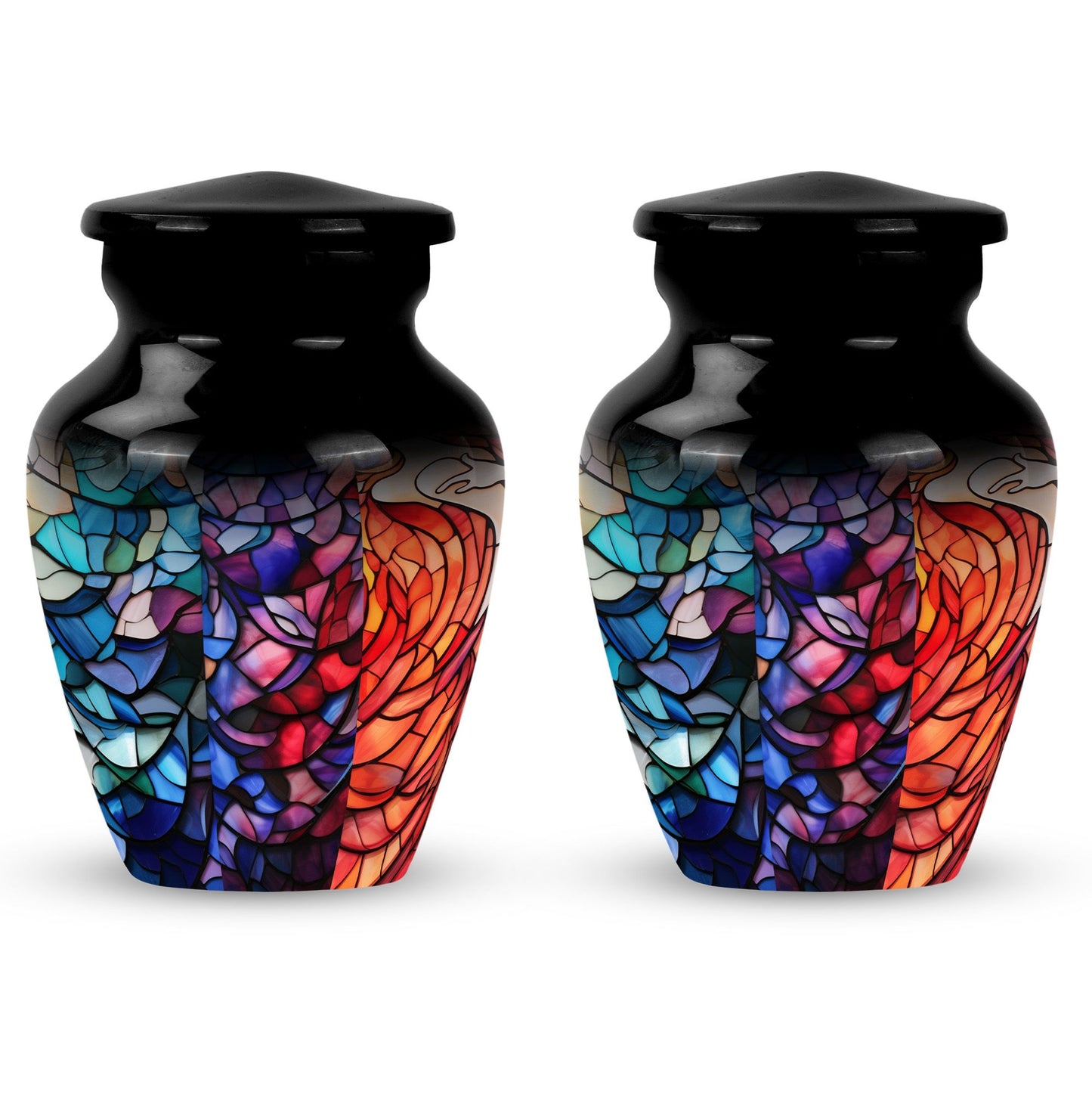 Stained Glass Urn for Human Ashes, Blue Purple Red Mosaic, Cremation Urn