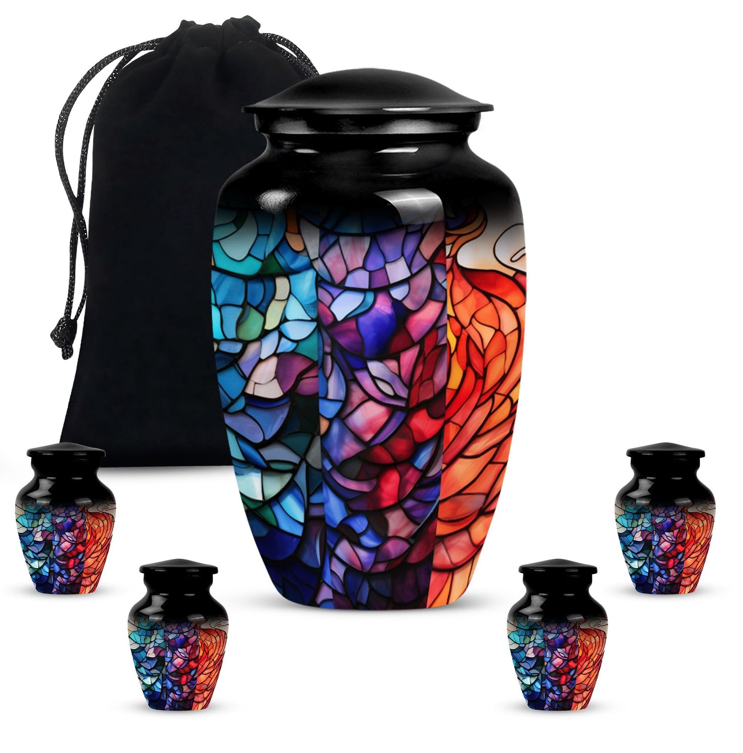 Stained Glass Urn for Human Ashes, Blue Purple Red Mosaic, Cremation Urn