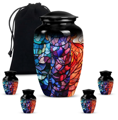 Stained Glass Urn for Human Ashes, Blue Purple Red Mosaic, Cremation Urn