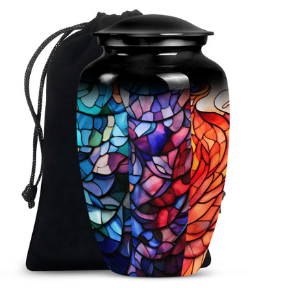 Stained Glass Urn for Human Ashes, Blue Purple Red Mosaic, Cremation Urn