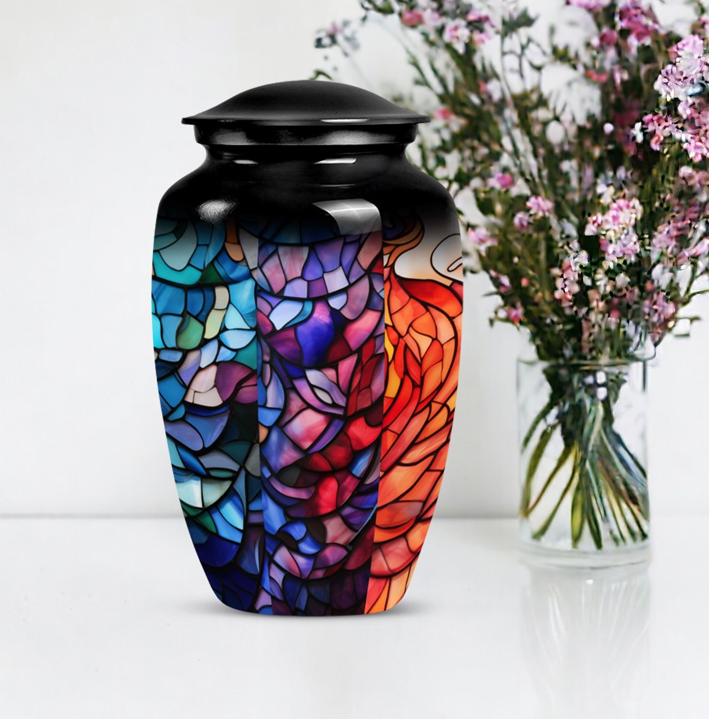 10 inch classic stained glass urn,.