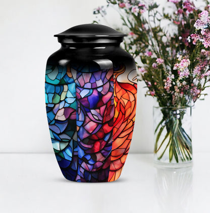 10 inch classic stained glass urn,.