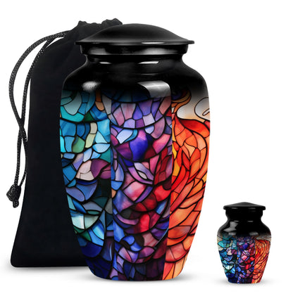 Stained Glass Urn for Human Ashes, Blue Purple Red Mosaic, Cremation Urn