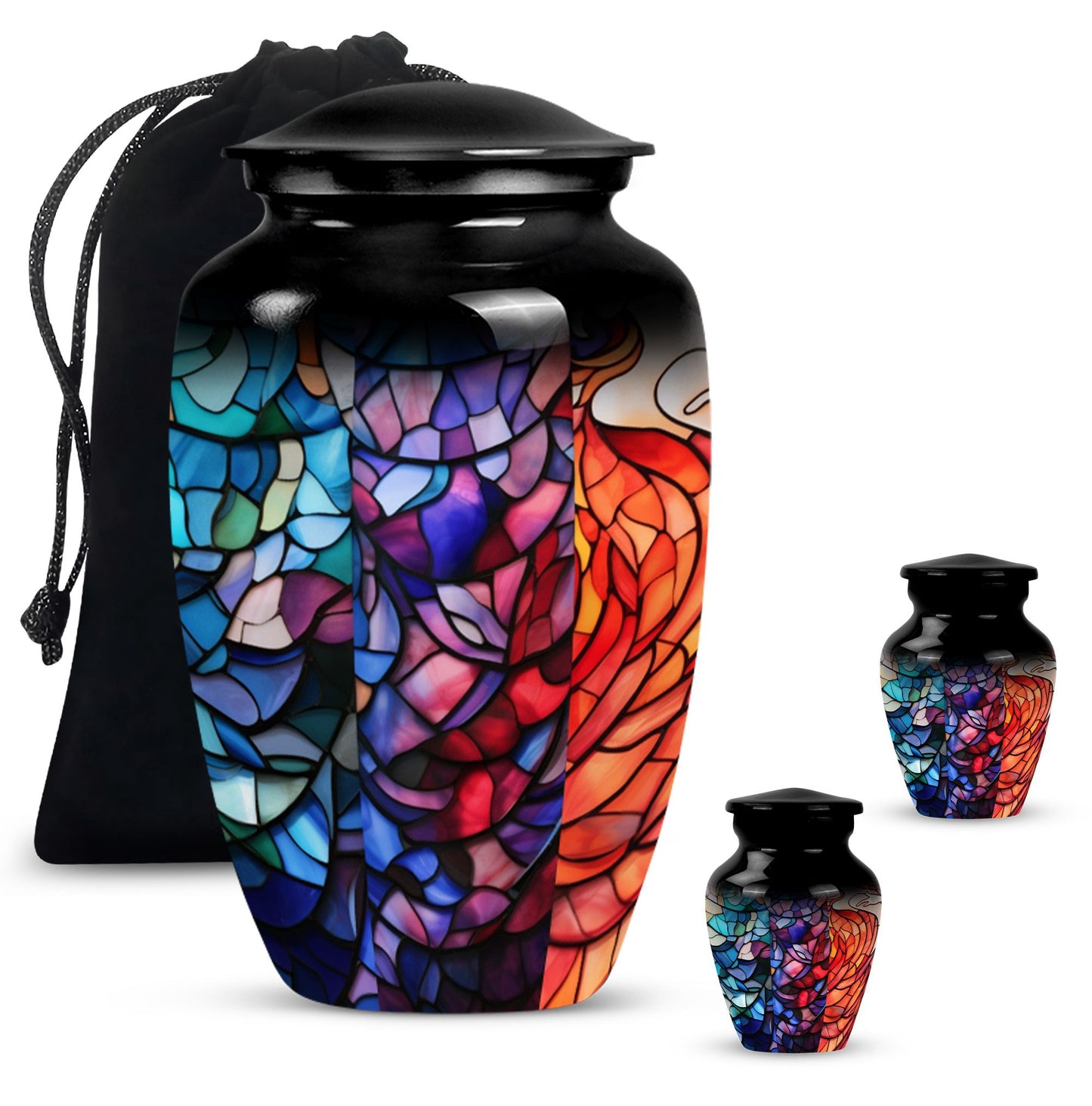 Stained Glass Urn for Human Ashes, Blue Purple Red Mosaic, Cremation Urn