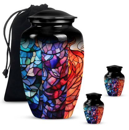 Stained Glass Urn for Human Ashes, Blue Purple Red Mosaic, Cremation Urn