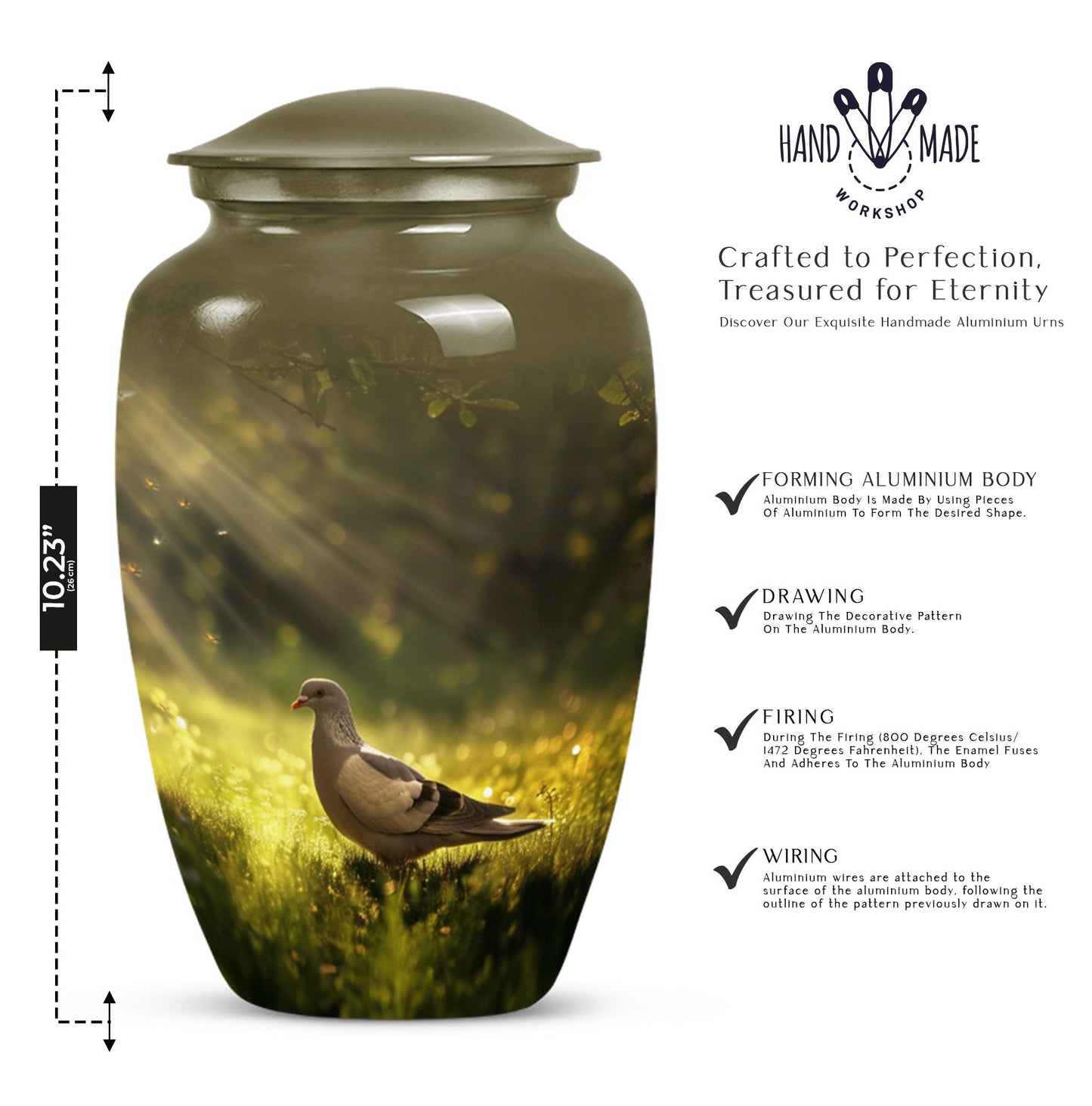 Dove themed 10-inch aluminum Classic Urn.