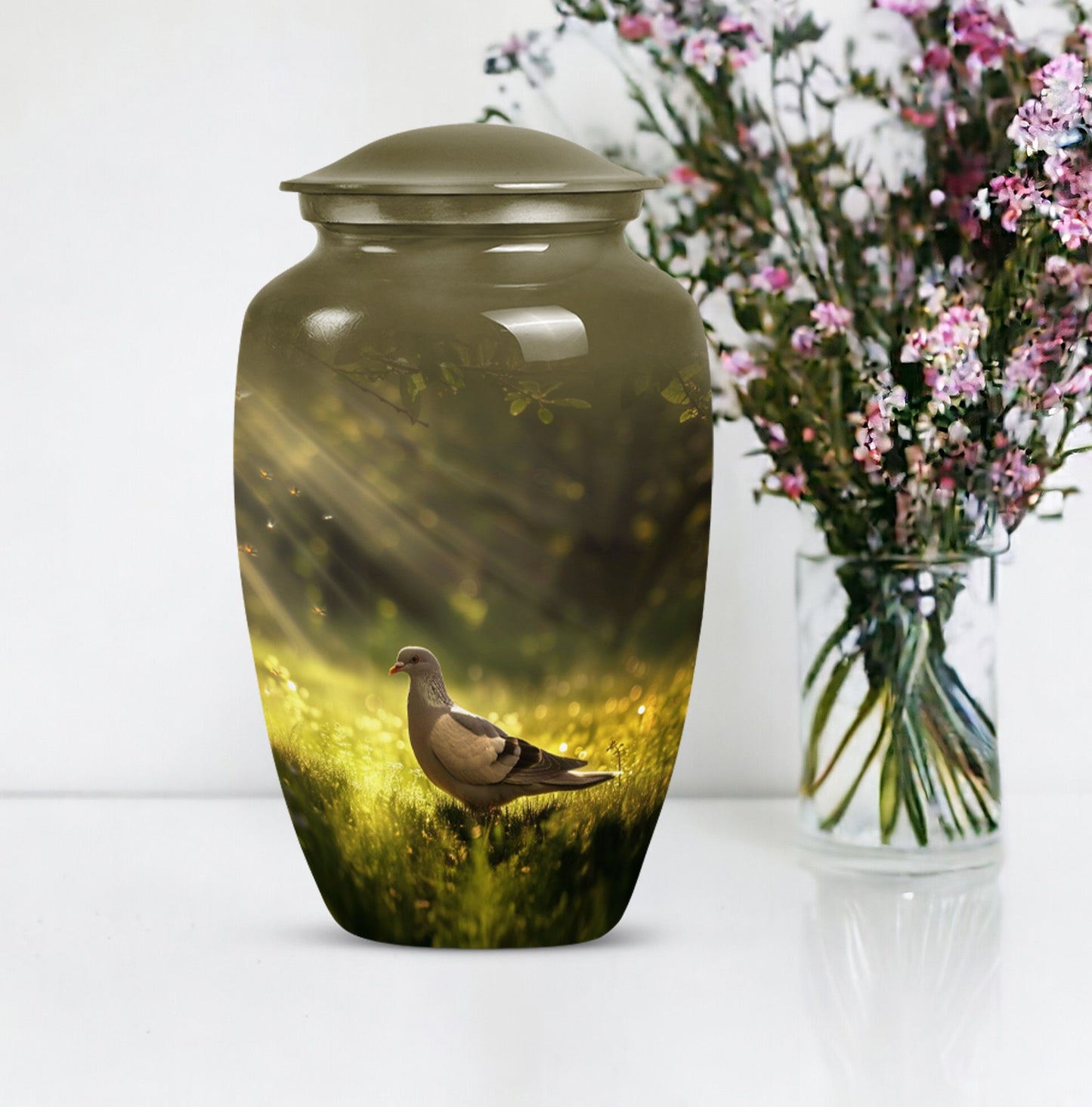 Dove themed 10-inch aluminum Classic Urn.