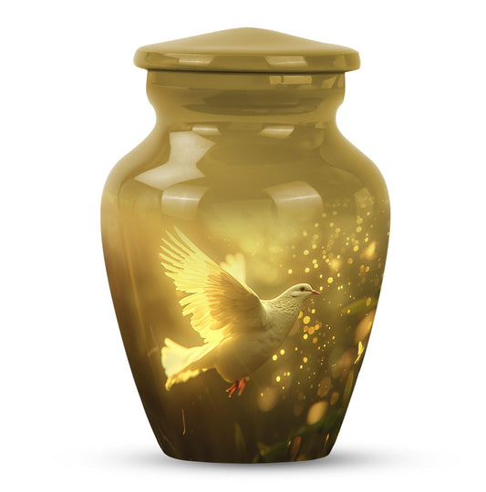 Yellow Personalized Bird Memorial Urn for Adult Male - 10-inch, 200 cu in - Yatskia