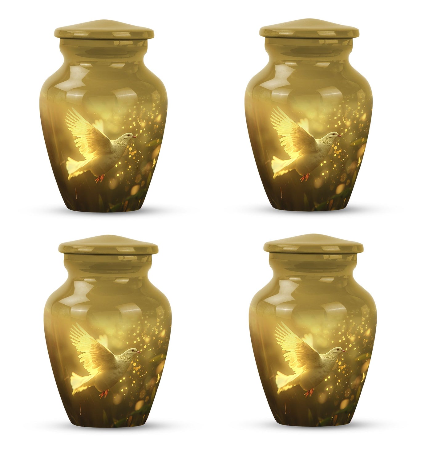 Bird Urn for Human Ashes, White Dove Through Golden Sparkling Light, Memorial Urn