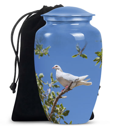 White Personalized Bird Keepsake Urn for Mom - 10-inch, 200 cu in - Yatskia