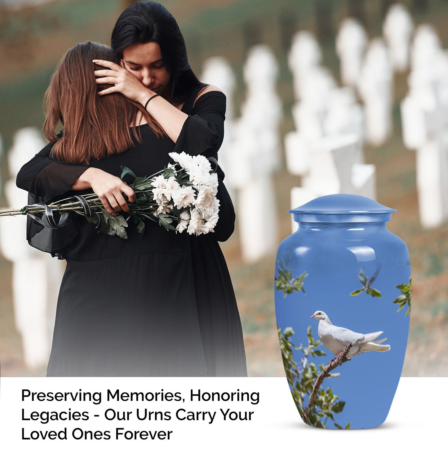 10-inch Dove-themed classic aluminum cremation urn