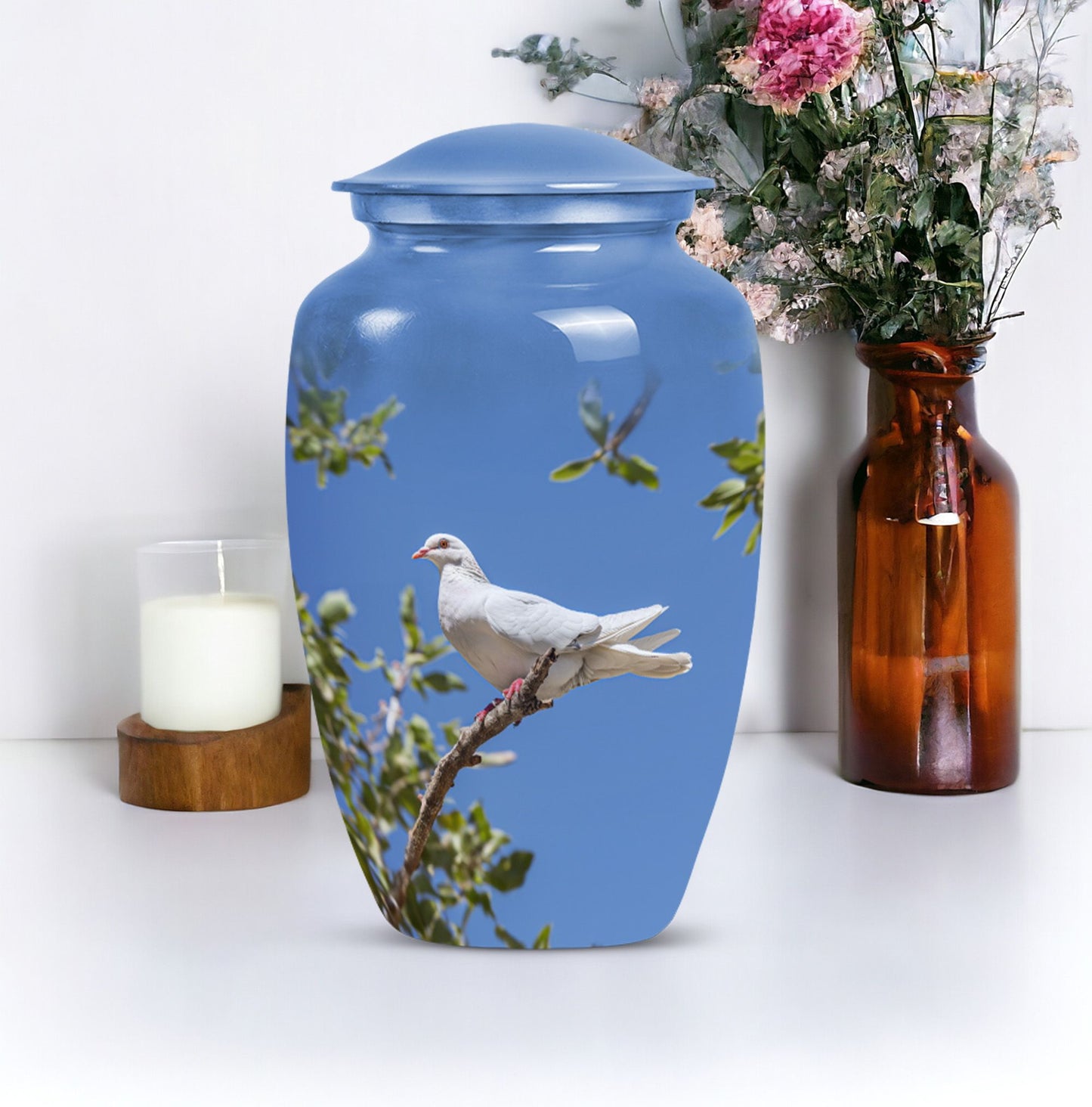 10-inch Dove-themed classic aluminum cremation urn