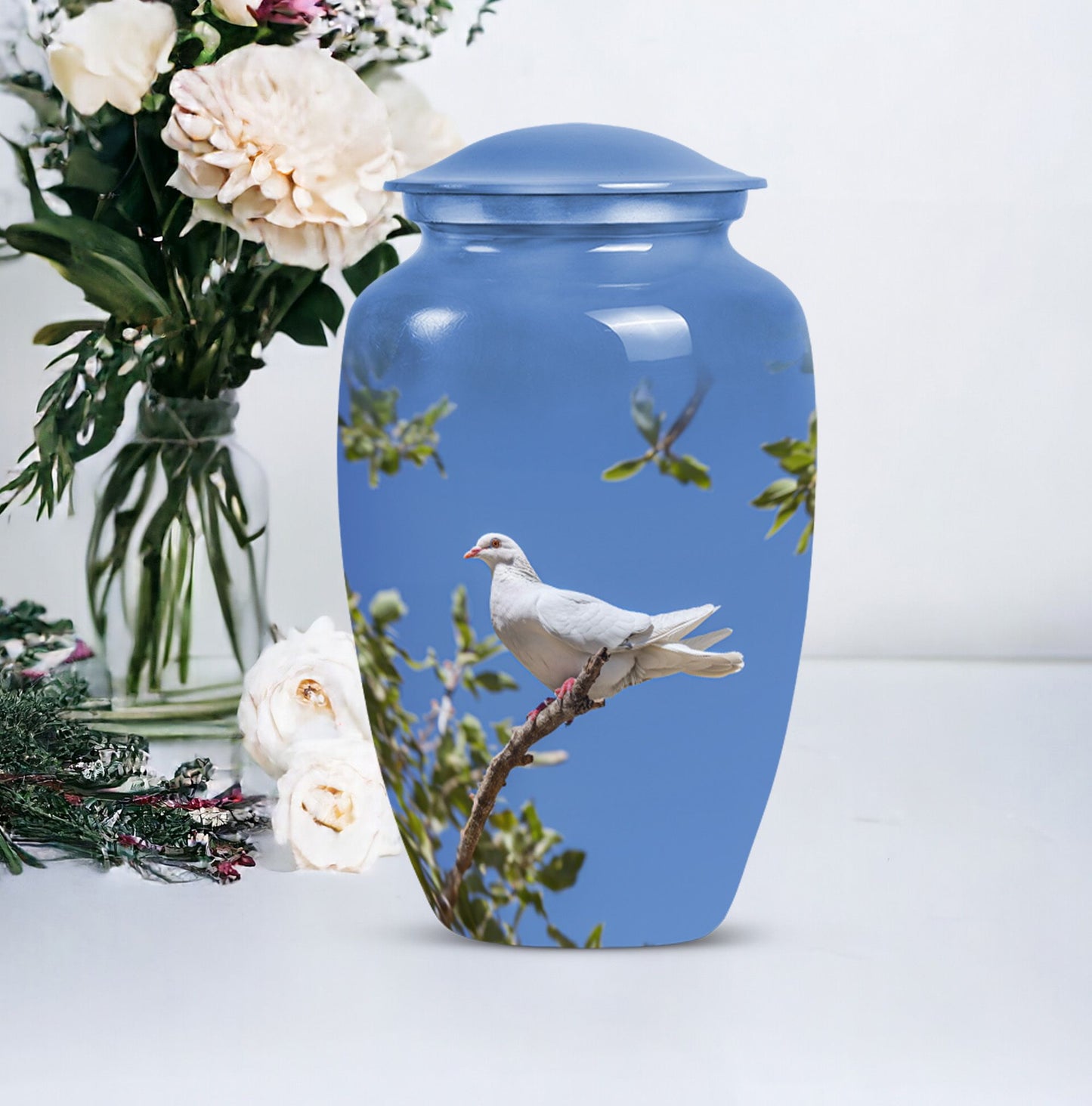 10-inch Dove-themed classic aluminum cremation urn
