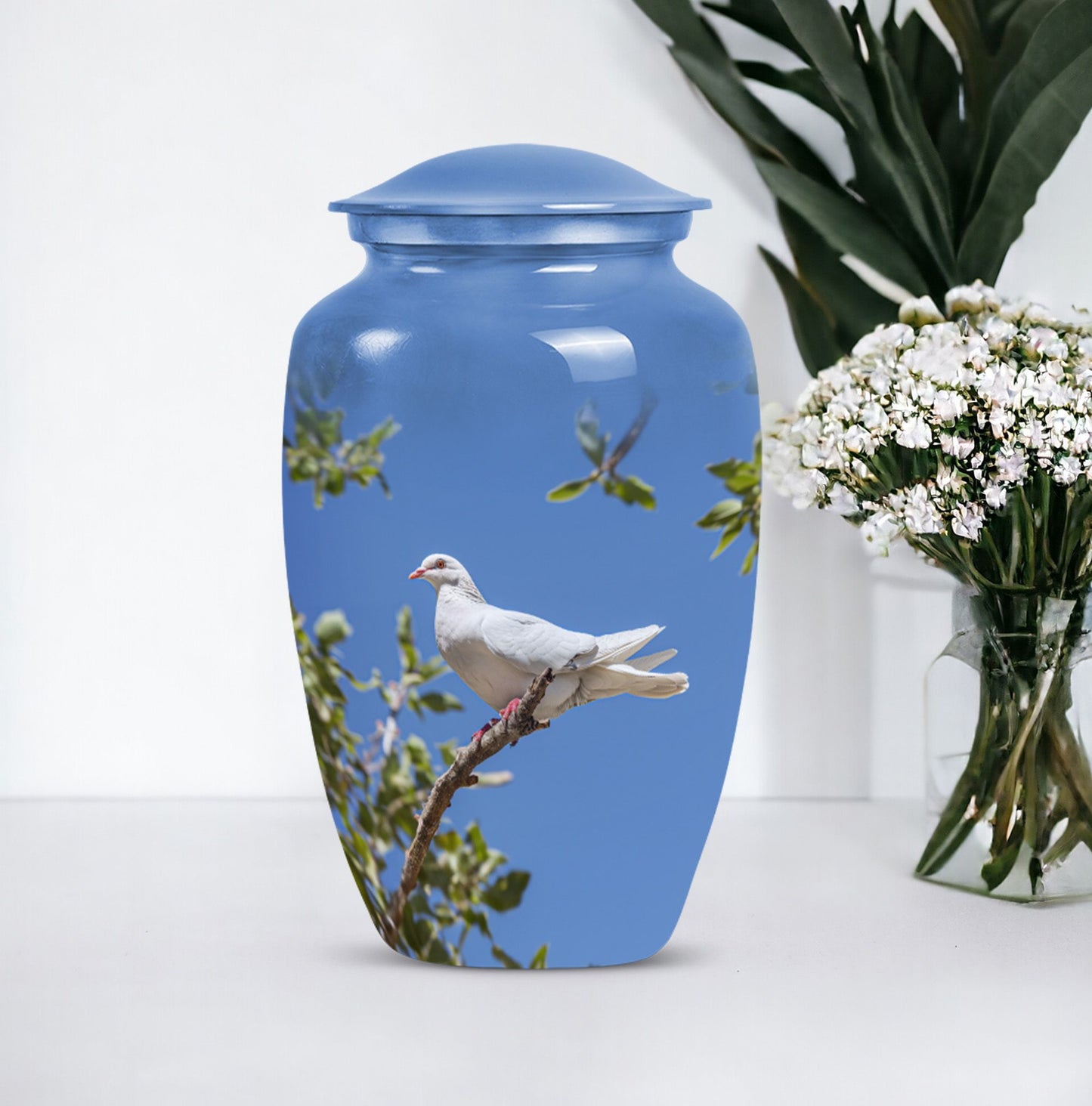 10-inch Dove-themed classic aluminum cremation urn