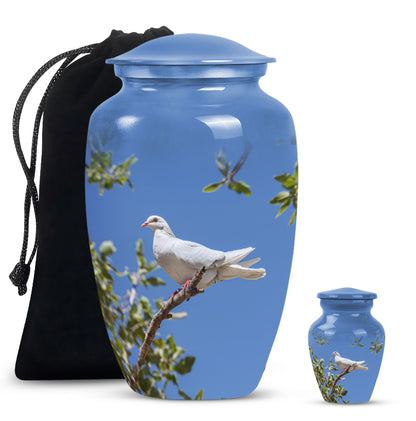 White Personalized Bird Keepsake Urn for Mom - 10-inch, 200 cu in - Yatskia