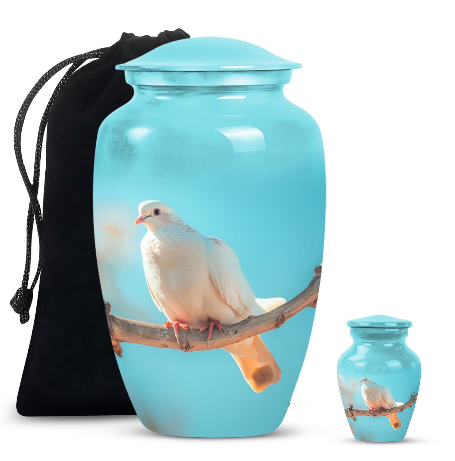 Blue Personalized Bird Cremation Urn for Men and Women - 10-inch, 200 cu in - Yatskia