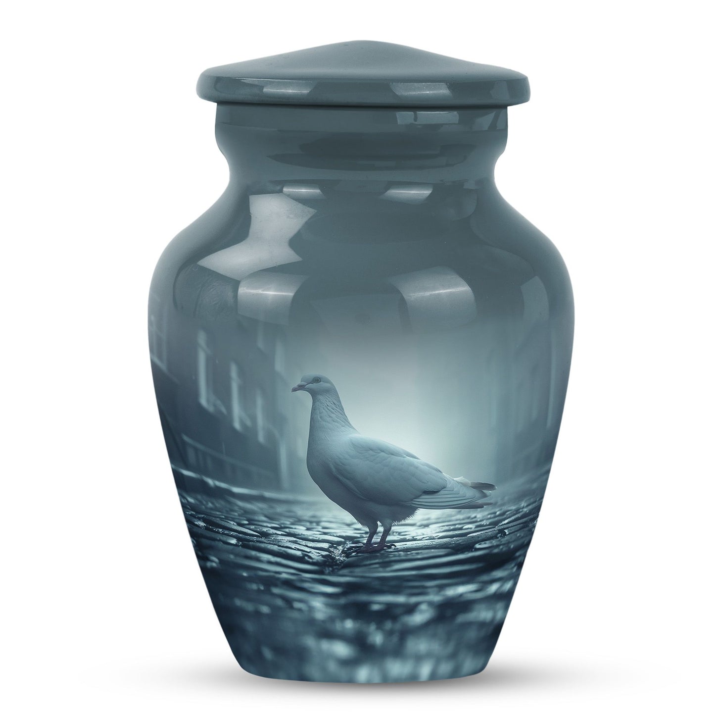 White Personalized Bird Memorial Urn for Human Ashes - 10-inch, 200 cu in - Yatskia