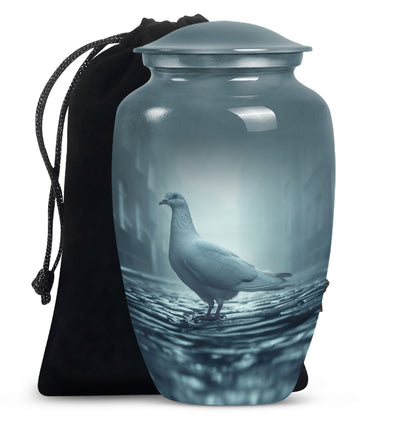 White Personalized Bird Memorial Urn for Human Ashes - 10-inch, 200 cu in - Yatskia