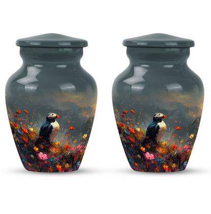 Puffin Bird urn for adult female cremation ashes.