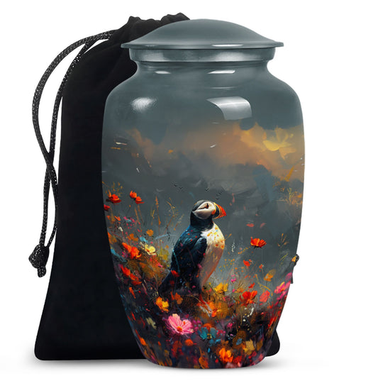 Artistic Puffin Bird Keepsake Urns - Colorful Floral Ashes Urn For Mom