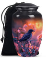 Solitary Bird Urn For Cremation Ashes - Pink Floral Urn For Funeral