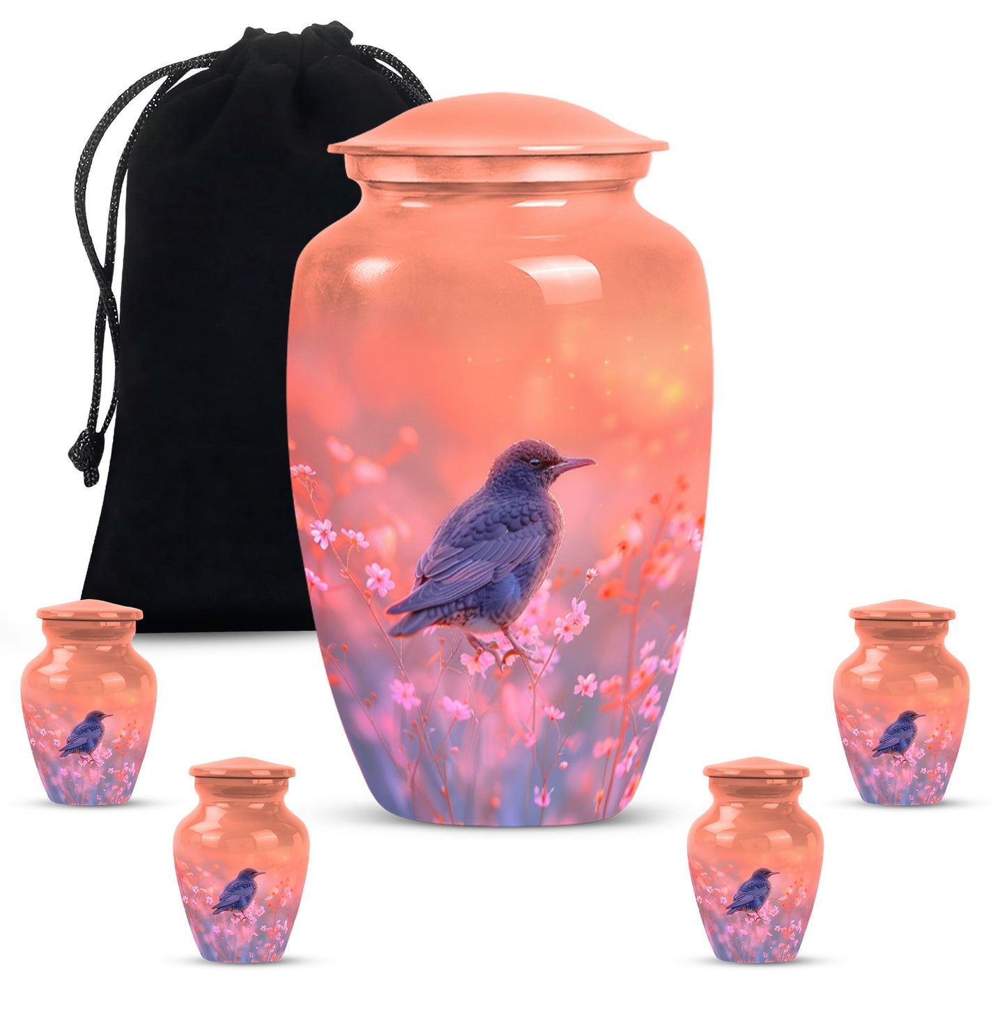 Pink Personalized Bird Cremation Urn for Women - 10-inch, 200 cu in - Yatskia