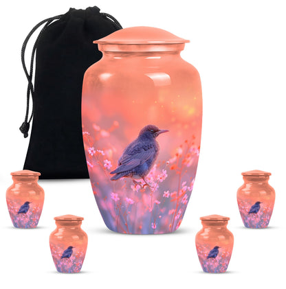 Pink Personalized Bird Cremation Urn for Women - 10-inch, 200 cu in - Yatskia