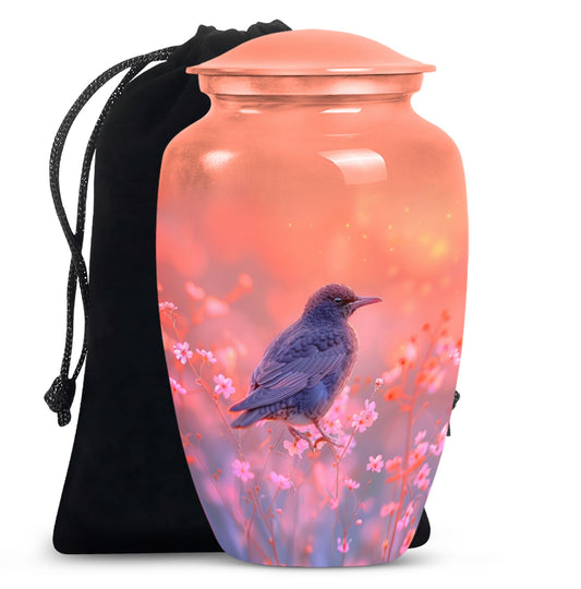 Solitary Bird Memorial Ashes Urn For Women - Pink Cremation Urn For Female