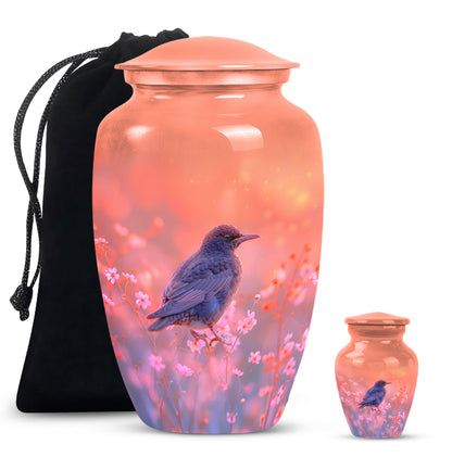 Pink Personalized Bird Cremation Urn for Women - 10-inch, 200 cu in - Yatskia
