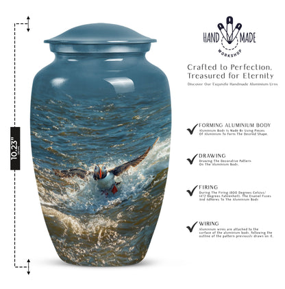 Puffin Bird Theme Aluminium Urn for human ashes