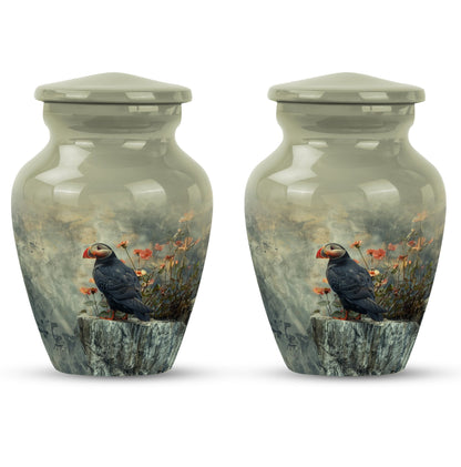 puffin bird design cremation large urn for burial ashes