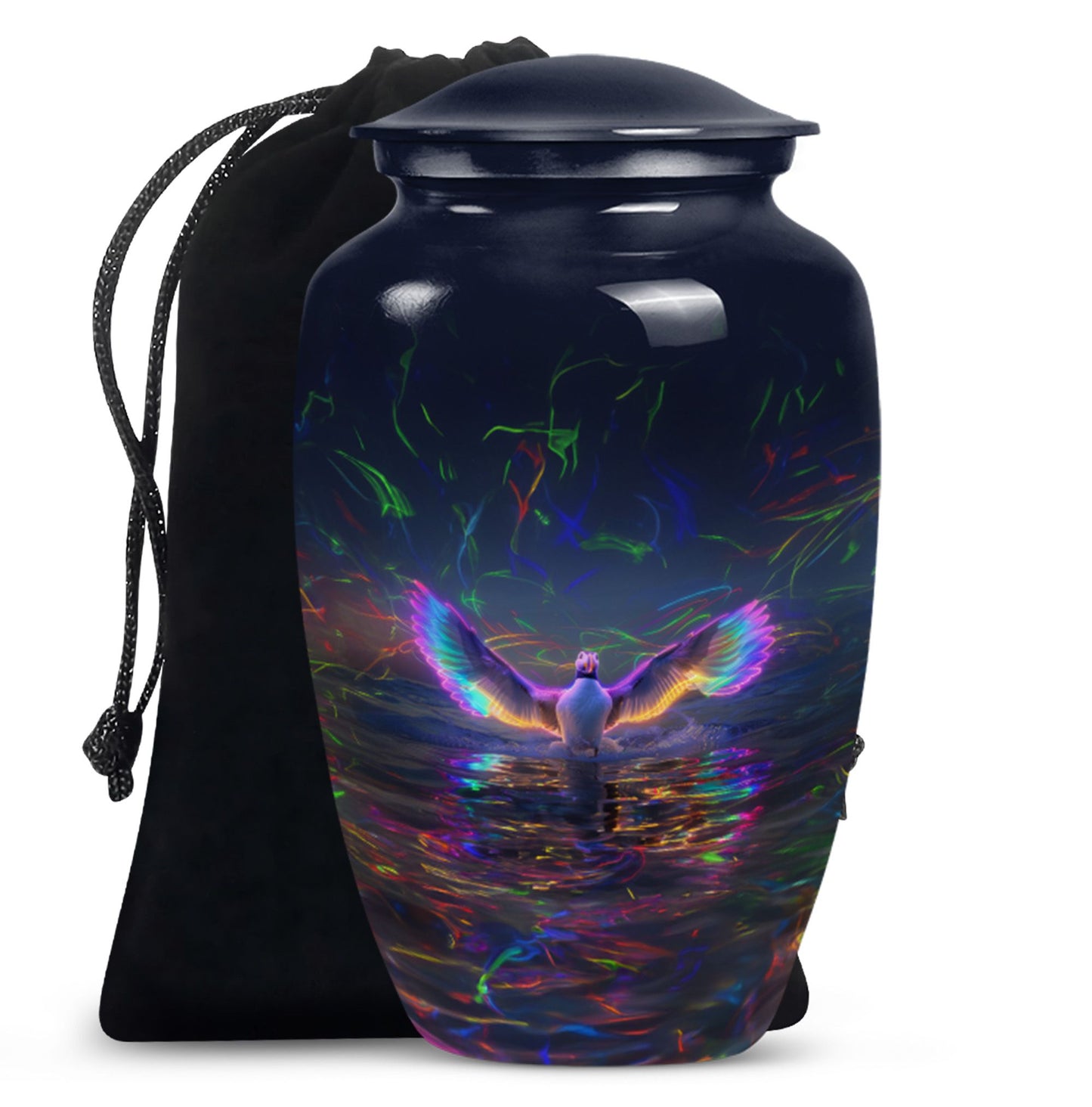 Large 10-inch aluminium Puffin Bird Urn