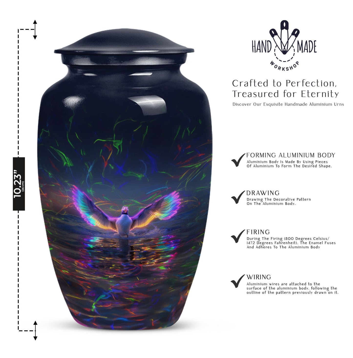 Large 10-inch aluminium Puffin Bird Urn