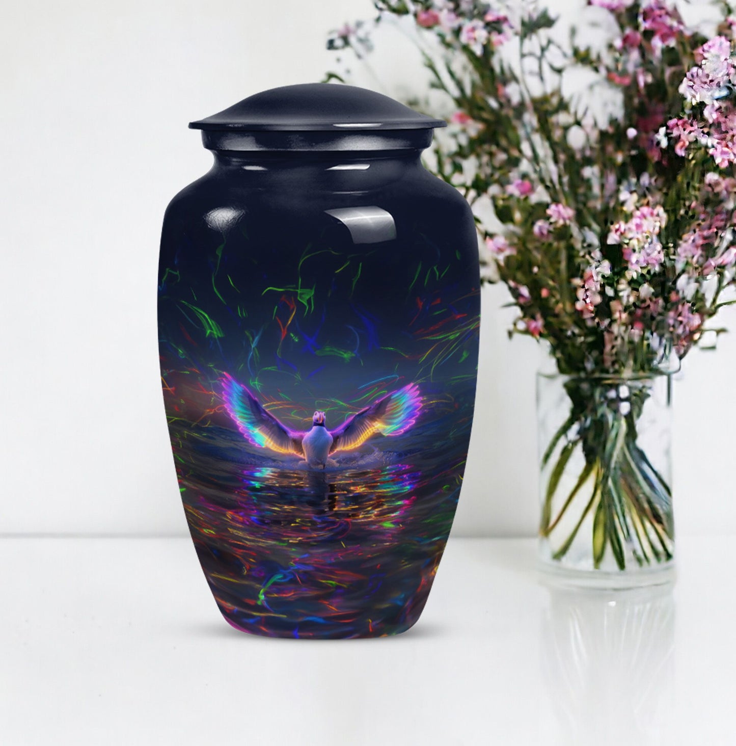 Large 10-inch aluminium Puffin Bird Urn