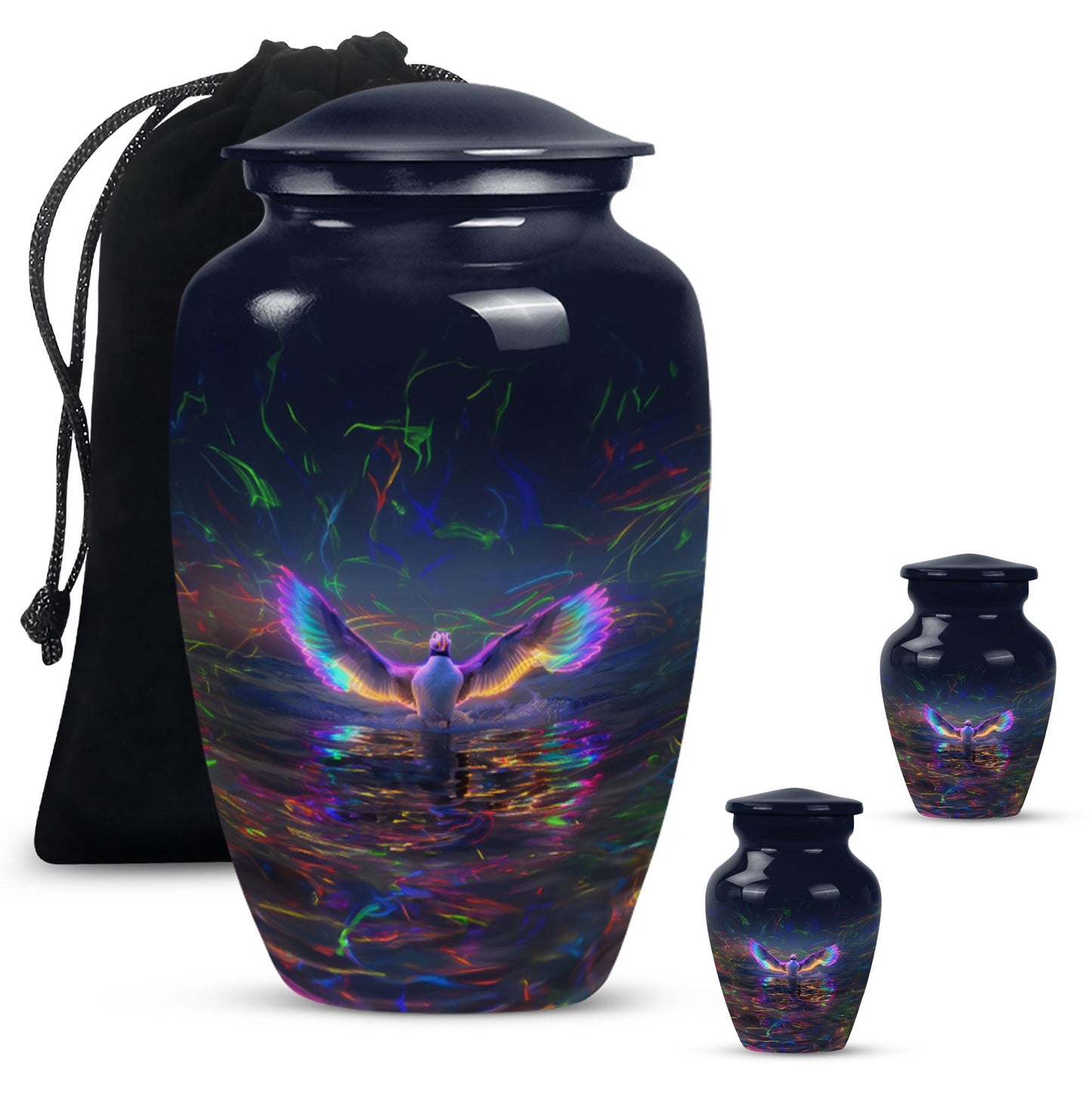 Large 10-inch aluminium Puffin Bird Urn