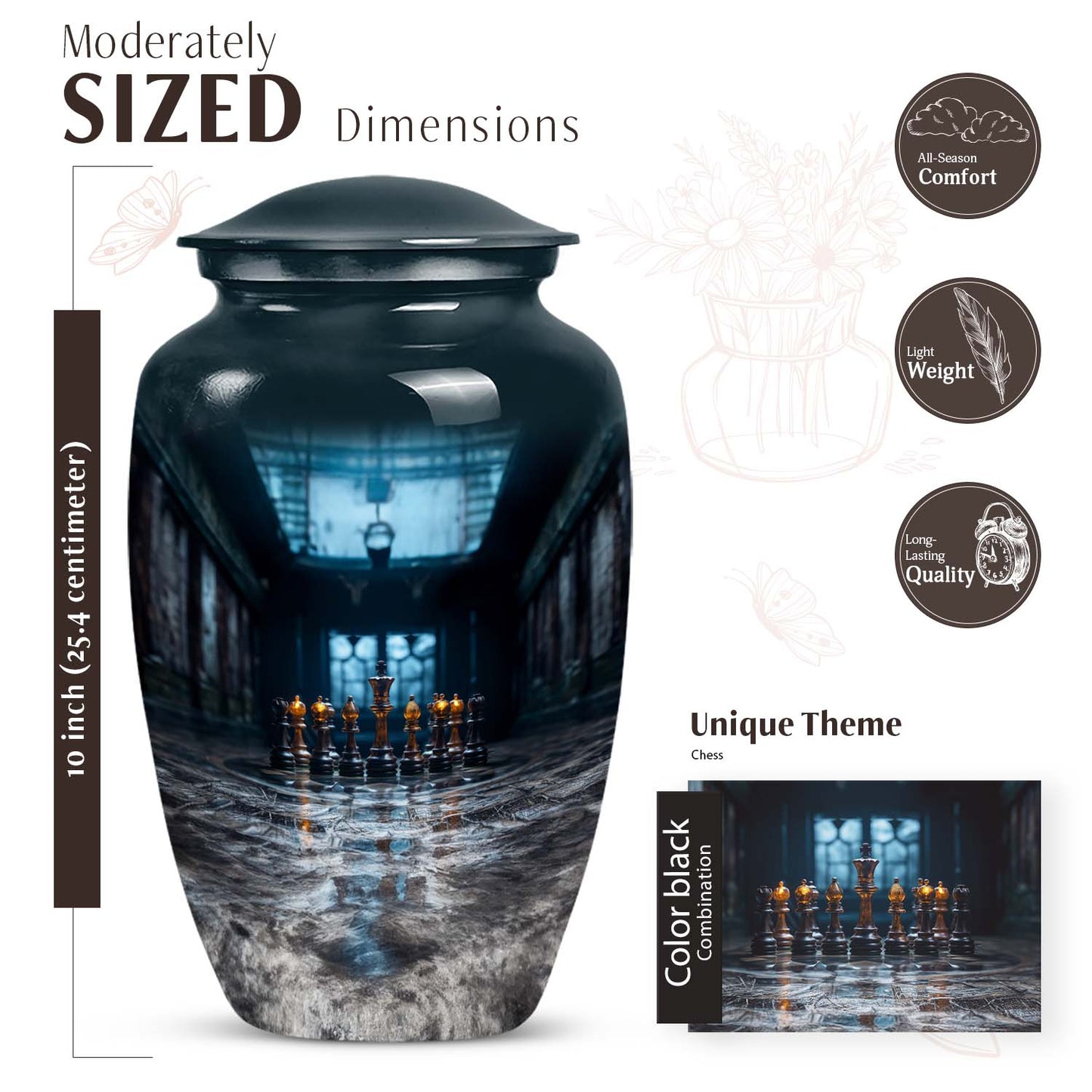 10-inch aluminium Chess Urn for burial