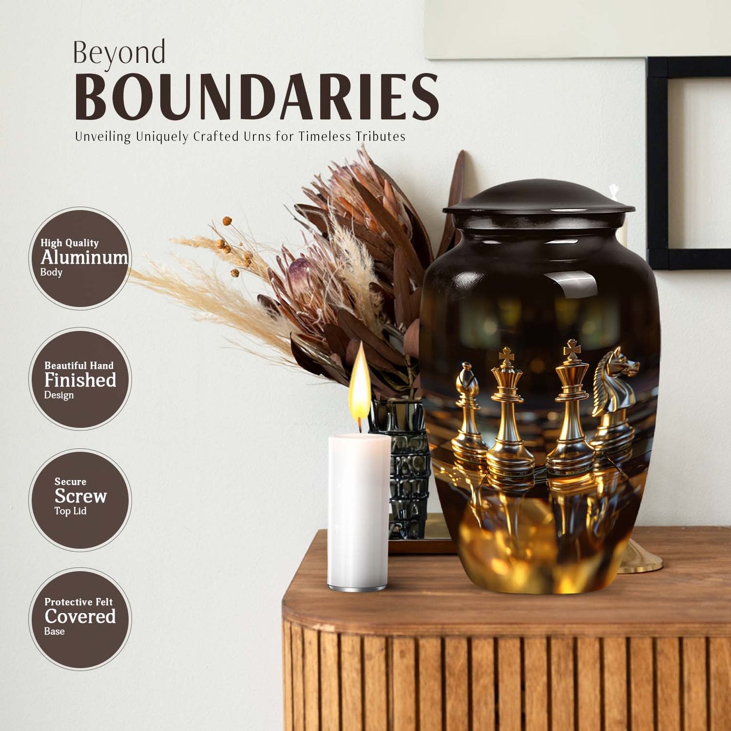 10-inch Chess-themed classic urn for human ashes
