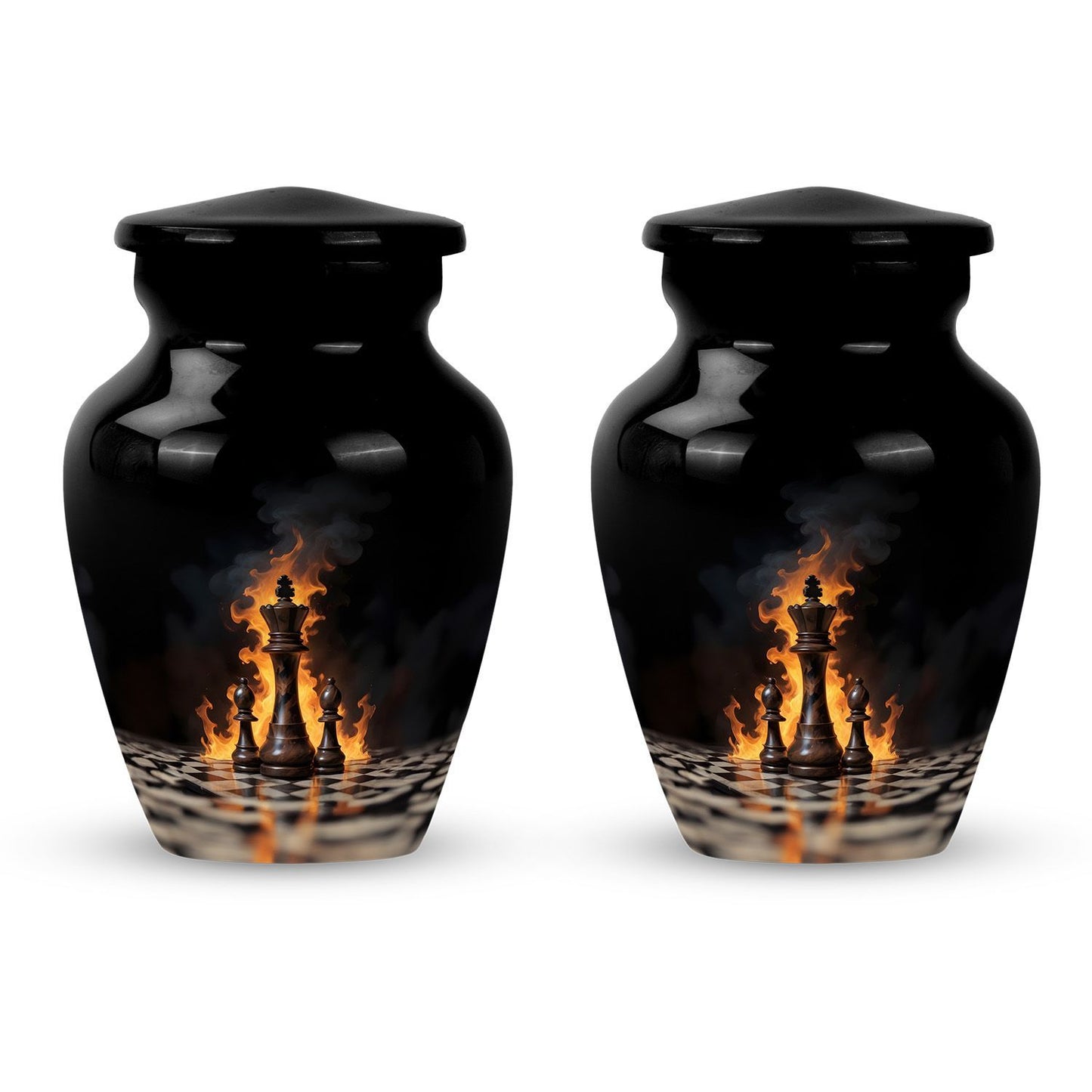 Classic chess-themed 10-inch memorial urn.