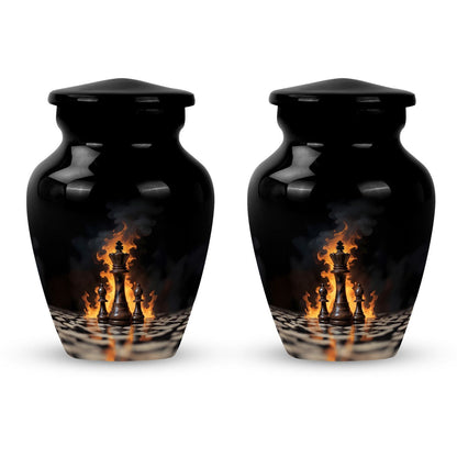 Classic chess-themed 10-inch memorial urn.